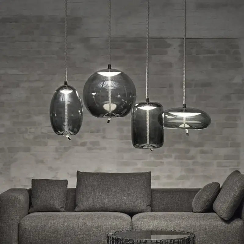 Sleek smoked glass led chandelier living room pendant light