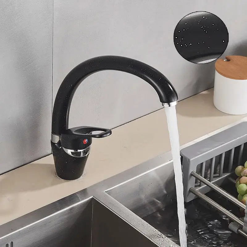 Sleek speckled black & chrome single handle kitchen faucet