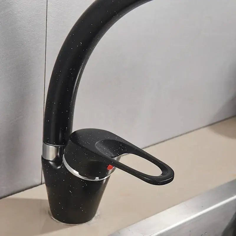 Sleek speckled black & chrome single handle kitchen faucet