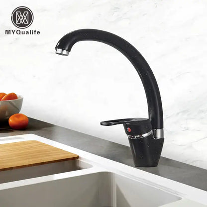 Sleek speckled black & chrome single handle kitchen faucet