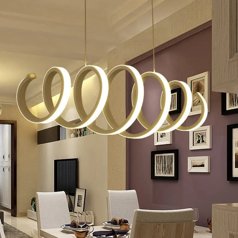 DecorBites™ Sleek Spiral LED Pendant Light: Minimalistic Metal White Hanging Lamp - Warm/White Light