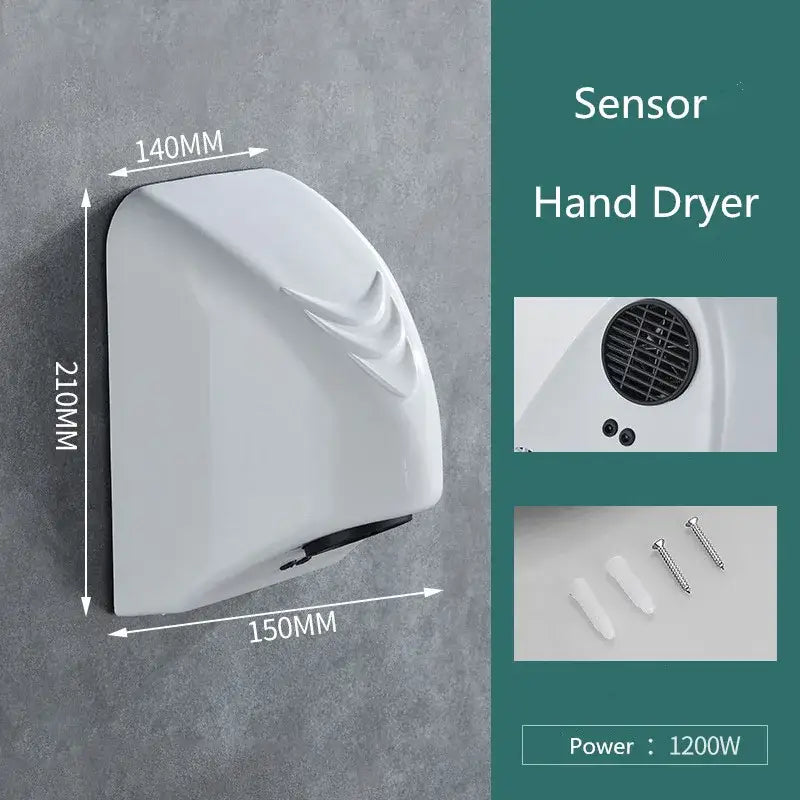 Sleek white and black automatic hand dryer bathroom wall mount
