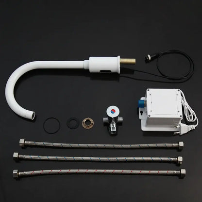 Sleek white automatic sensor bathroom faucet with curved design