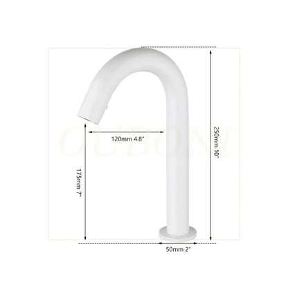 Sleek white automatic sensor bathroom faucet with curved design