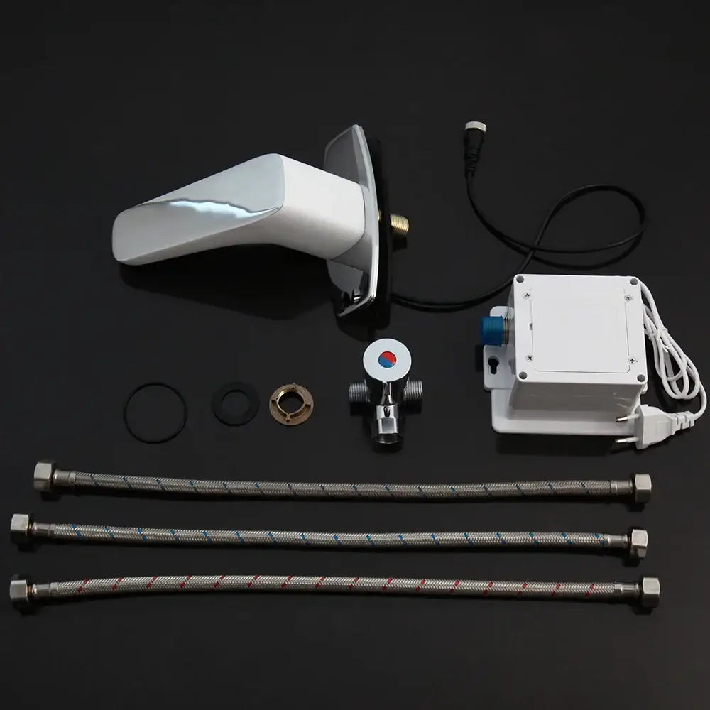 Sleek white automatic sensor bathroom faucet with curved design