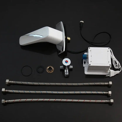 Sleek white automatic sensor bathroom faucet with curved design