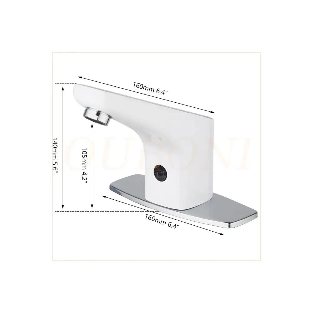 Sleek white automatic sensor bathroom faucet with curved design
