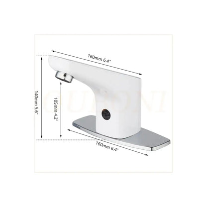 Sleek white automatic sensor bathroom faucet with curved design