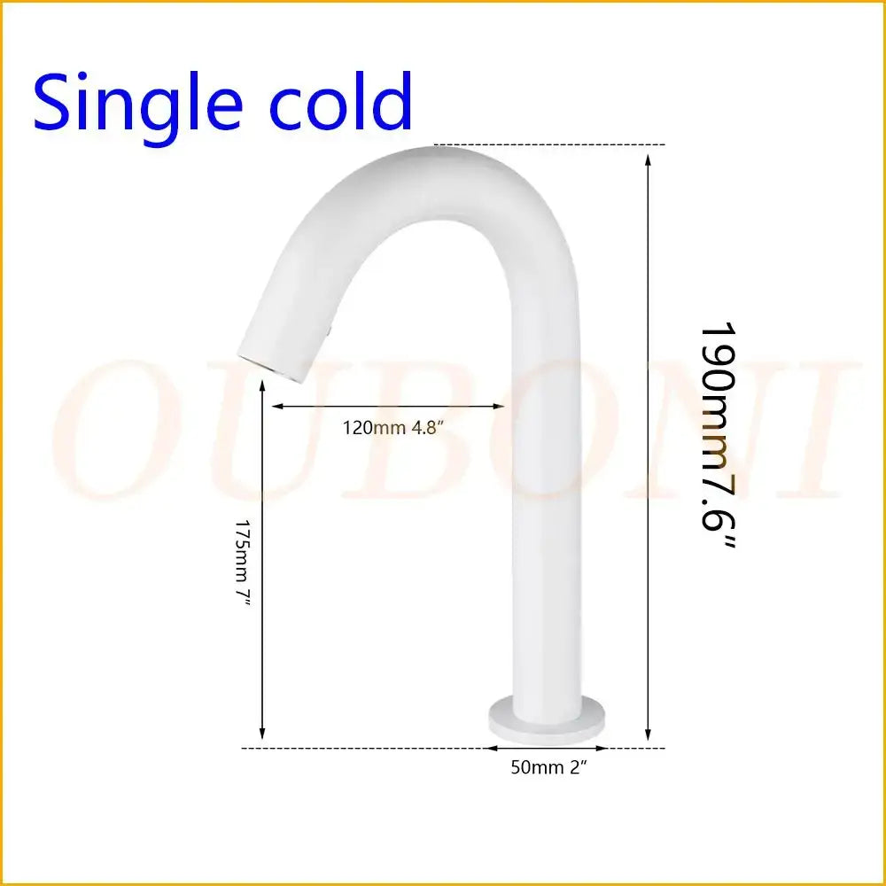 Sleek white automatic sensor bathroom faucet with curved design