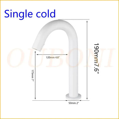 Sleek white automatic sensor bathroom faucet with curved design
