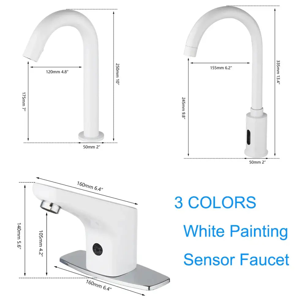 Sleek white automatic sensor bathroom faucet with curved design