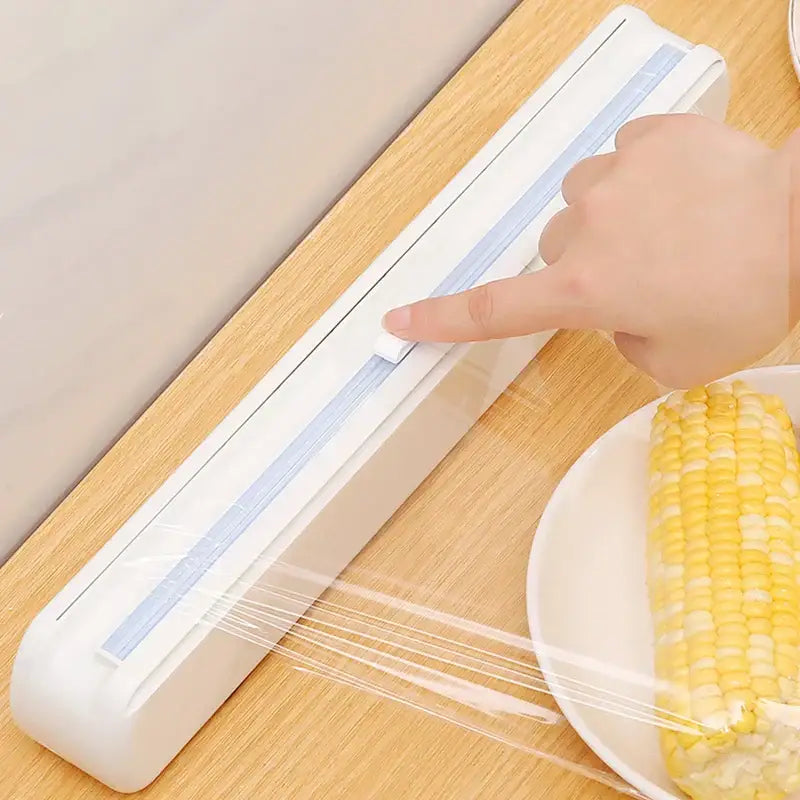 Sleek white cling film dispenser cutter – kitchen food wrap box