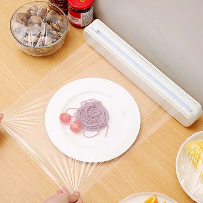 Sleek white cling film dispenser cutter – kitchen food wrap box