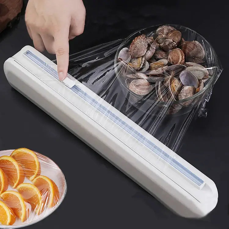 Sleek white cling film dispenser cutter – kitchen food wrap box