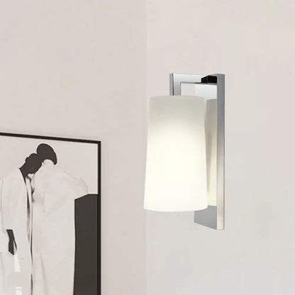 DecorBites™ Sleek White Sconce with Chrome Arm - Fabric Wall Lighting for Simplistic Illumination