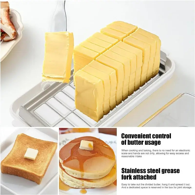 Sleek white & stainless steel butter slicer cutter box kitchen accessory