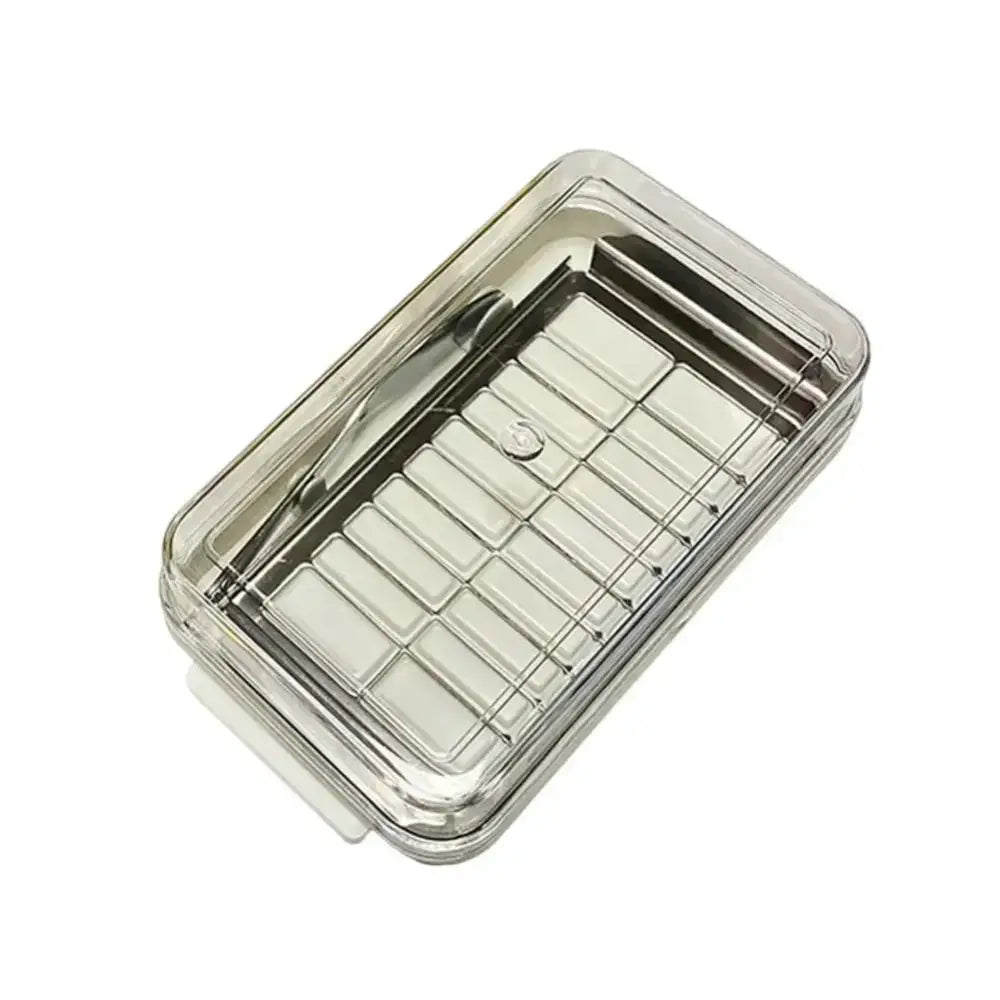 Sleek white & stainless steel butter slicer cutter box kitchen accessory