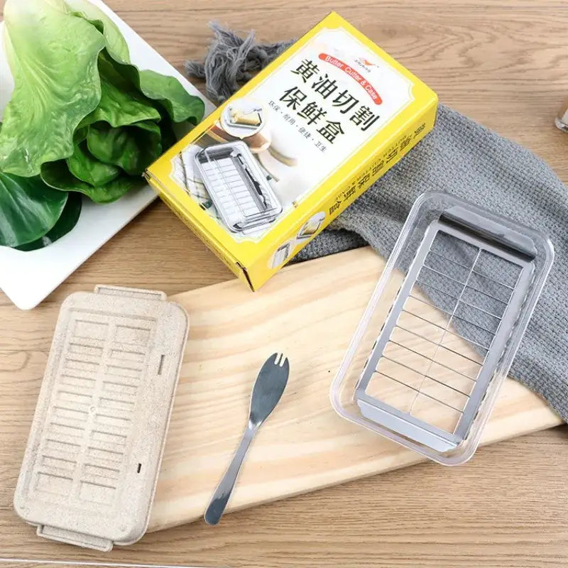 Sleek white & stainless steel butter slicer cutter box kitchen accessory