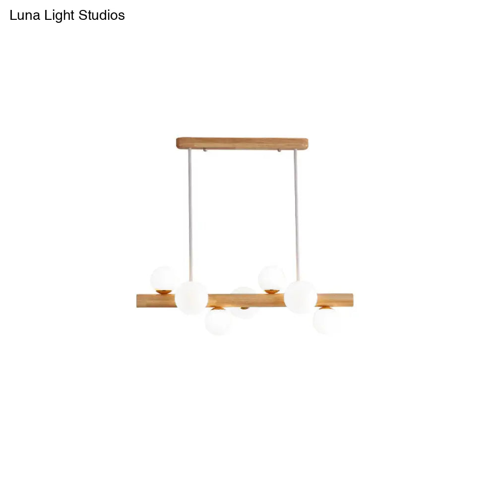DecorBites™ Sleek Wooden LED Ceiling Light: Linear Dining Room Island Chandelier with Cream Glass Shade
