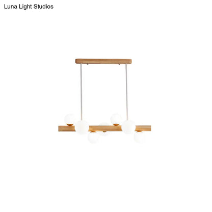 DecorBites™ Sleek Wooden LED Ceiling Light: Linear Dining Room Island Chandelier with Cream Glass Shade