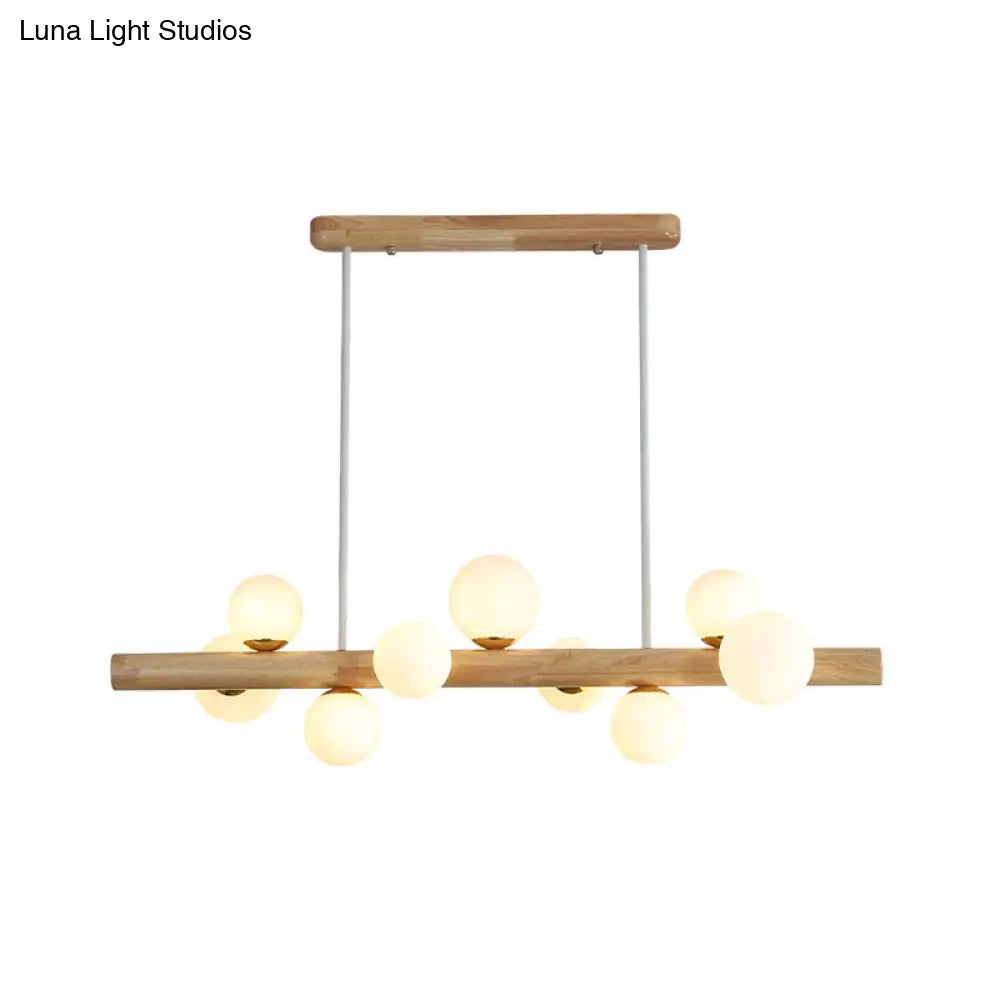 DecorBites™ Sleek Wooden LED Ceiling Light: Linear Dining Room Island Chandelier with Cream Glass Shade