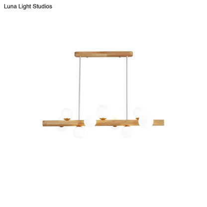 DecorBites™ Sleek Wooden LED Ceiling Light: Linear Dining Room Island Chandelier with Cream Glass Shade