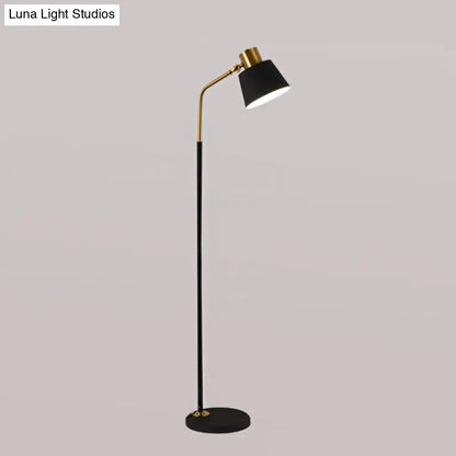 DecorBites™ Small Barrel Black Floor Lamp with Modernist Metallic Stand – Ideal for Bedroom Lighting