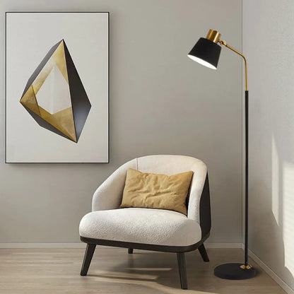DecorBites™ Small Barrel Black Floor Lamp with Modernist Metallic Stand – Ideal for Bedroom Lighting
