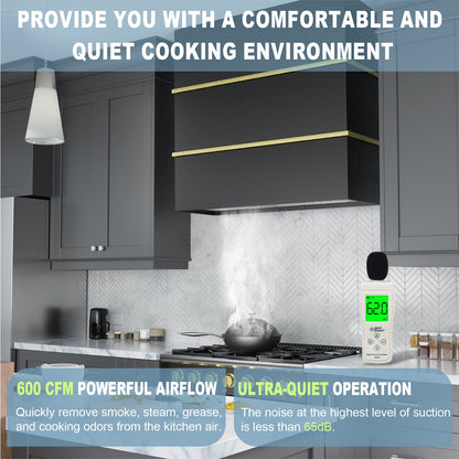 Akicon 30" Stainless Steel Wall Mount Range Hood with 600 CFM Vent Hood