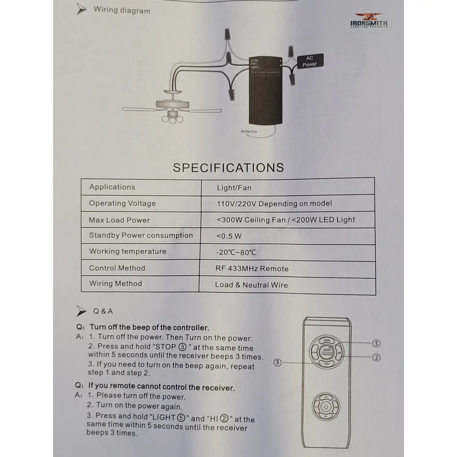 Smart Wifi Enabled 3-in-1 Universal Ceiling Fan Remote Control Kit
