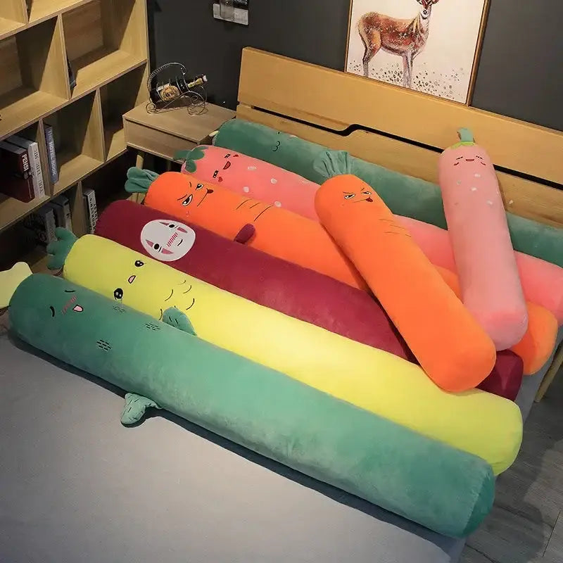 Smiling carrot orange & green cylindrical long pillow bedroom decor