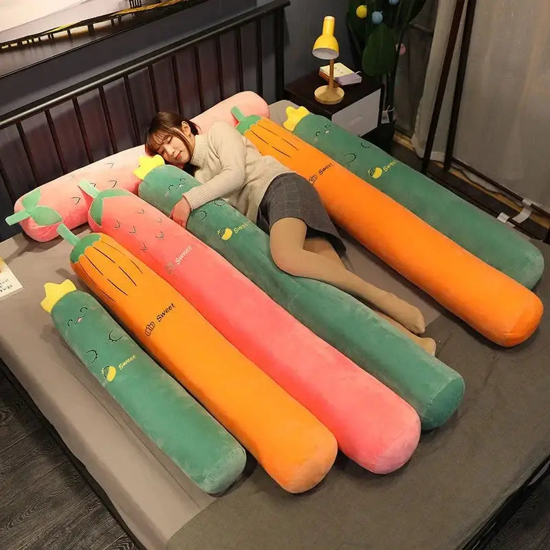 Smiling carrot orange & green cylindrical long pillow bedroom decor