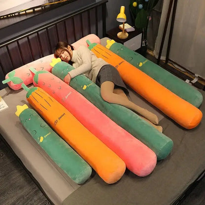 Smiling carrot orange & green cylindrical long pillow bedroom decor