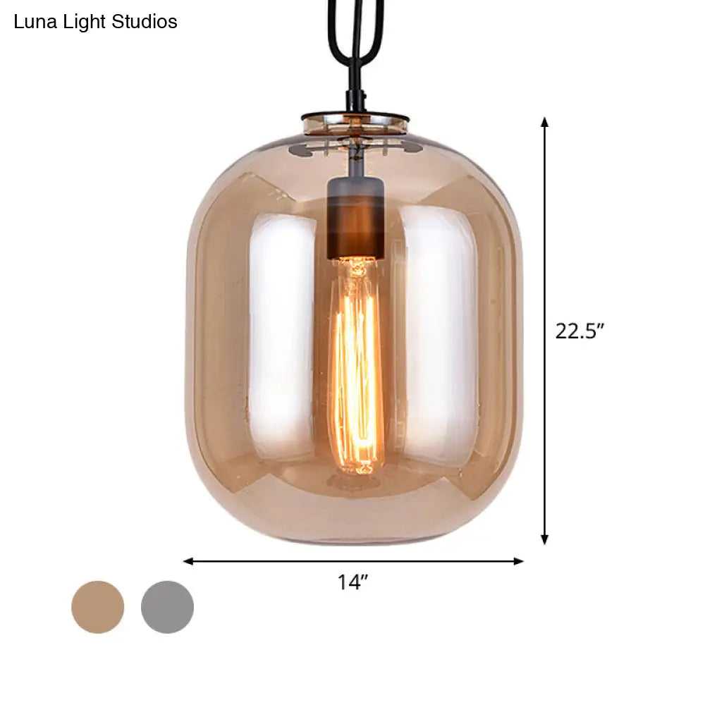 DecorBites™ Smoke Gray/Cognac Glass Industrial Ceiling Pendant Lamp - 1 Head, 10"/14" Wide