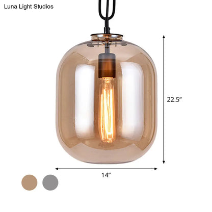 DecorBites™ Smoke Gray/Cognac Glass Industrial Ceiling Pendant Lamp - 1 Head, 10"/14" Wide
