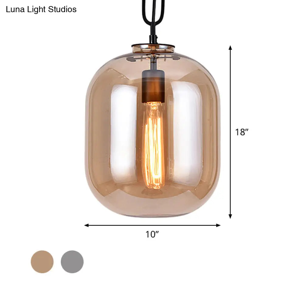 DecorBites™ Smoke Gray/Cognac Glass Industrial Ceiling Pendant Lamp - 1 Head, 10"/14" Wide