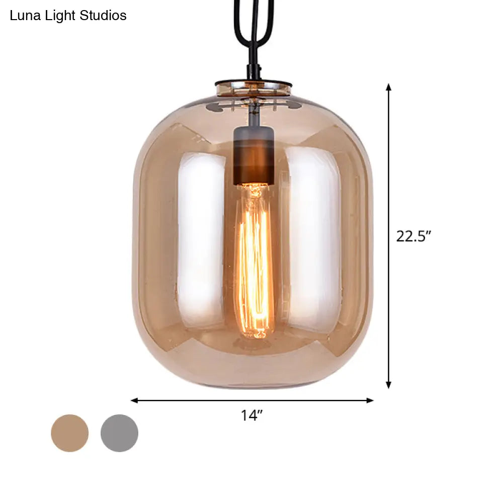 DecorBites™ Smoke Gray/Cognac Glass Industrial Ceiling Pendant Lamp - 1 Head, 10"/14" Wide