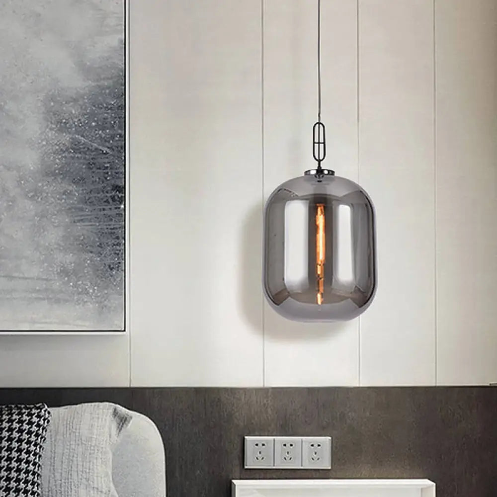 DecorBites™ Smoke Gray/Cognac Glass Industrial Ceiling Pendant Lamp - 1 Head, 10"/14" Wide