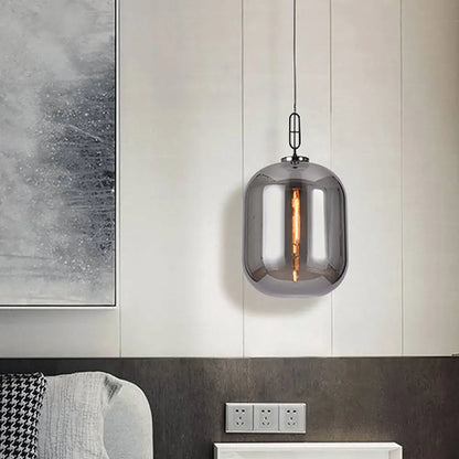 DecorBites™ Smoke Gray/Cognac Glass Industrial Ceiling Pendant Lamp - 1 Head, 10"/14" Wide
