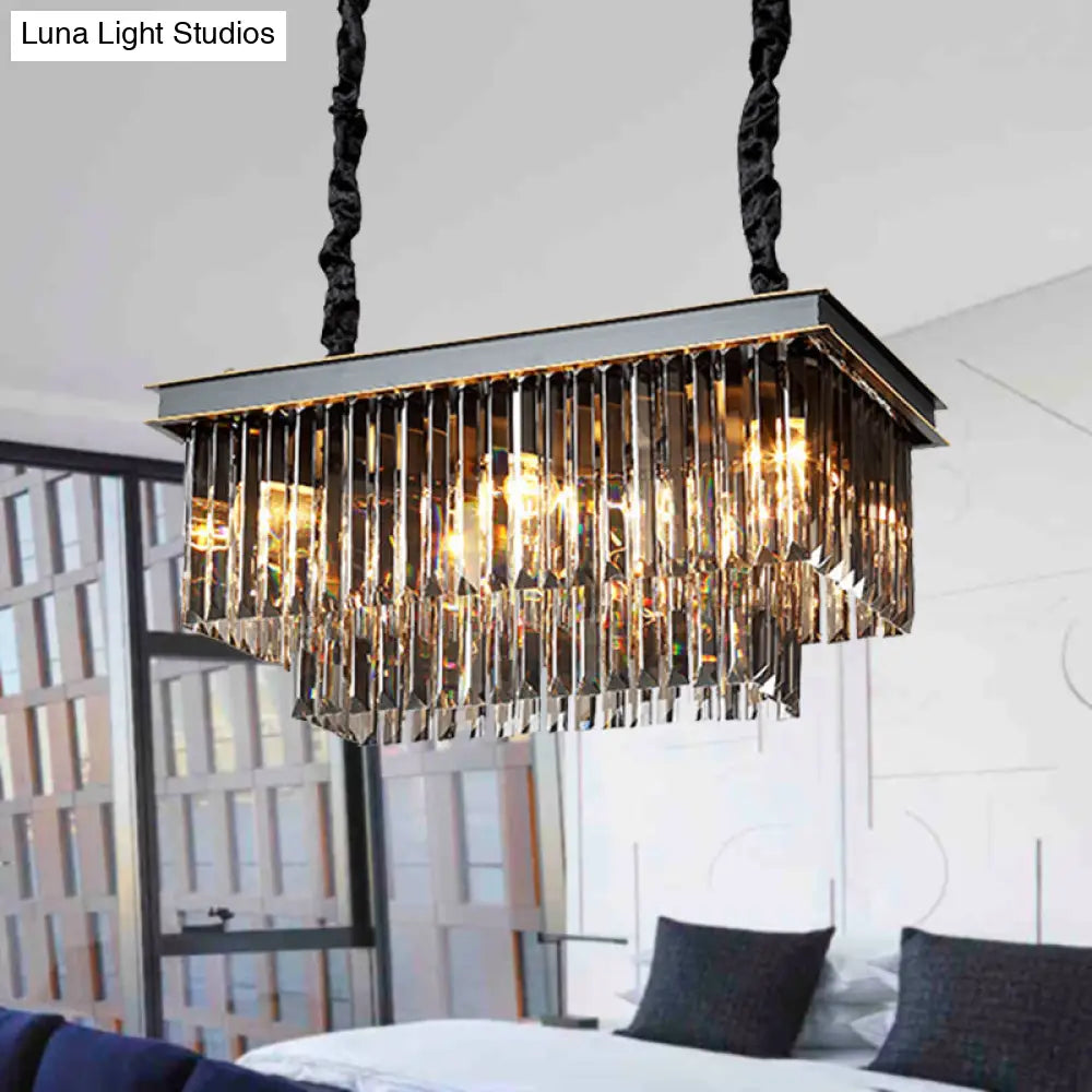 DecorBites™ Smoke Gray Crystal Block Rectangle Chandelier Lamp - Traditional, 8/11 Heads, Matte Black Hanging Light for Dining Room