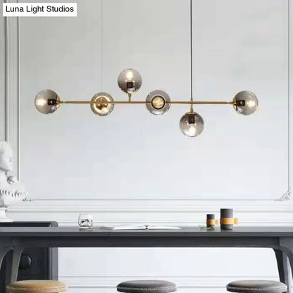 DecorBites™ Smoke Gray Glass Hanging Pendant Light with Gold Finish - Modern Linear Design - 6 Head - Global