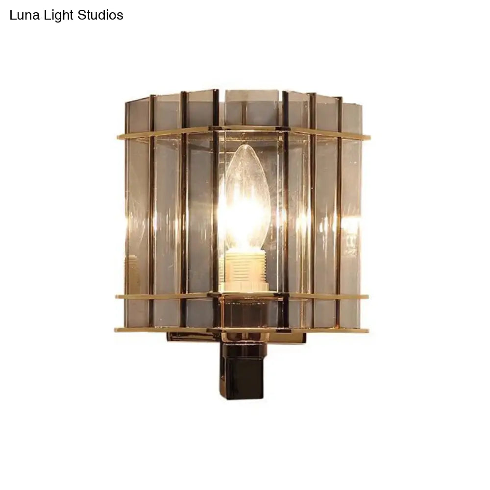 DecorBites™ Smoke Gray Glass Rectangle Wall Sconce with Modern Panel Design - Bedside Lamp