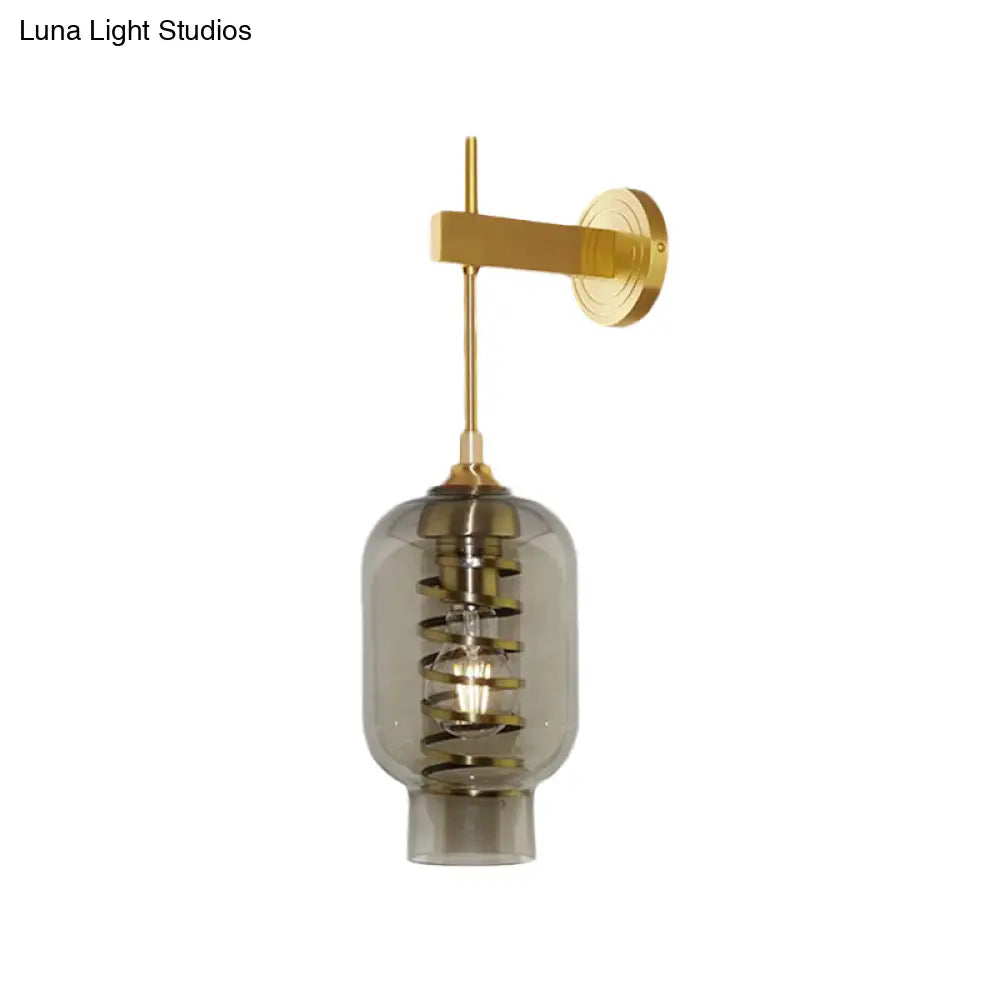 DecorBites™ Smoke Gray Glass Wall Lantern Postmodern Brass Sconce for Tea Room