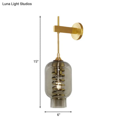DecorBites™ Smoke Gray Glass Wall Lantern Postmodern Brass Sconce for Tea Room