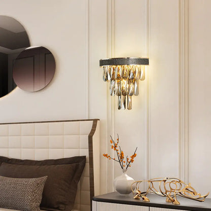 DecorBites™ Smoke Grey LED Crystal Block Wall Sconce: Modern Lighting for Living Room