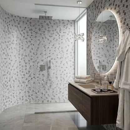 Smoke Honed Hexagon Glass Mosaics 11 3/4x11 1/2