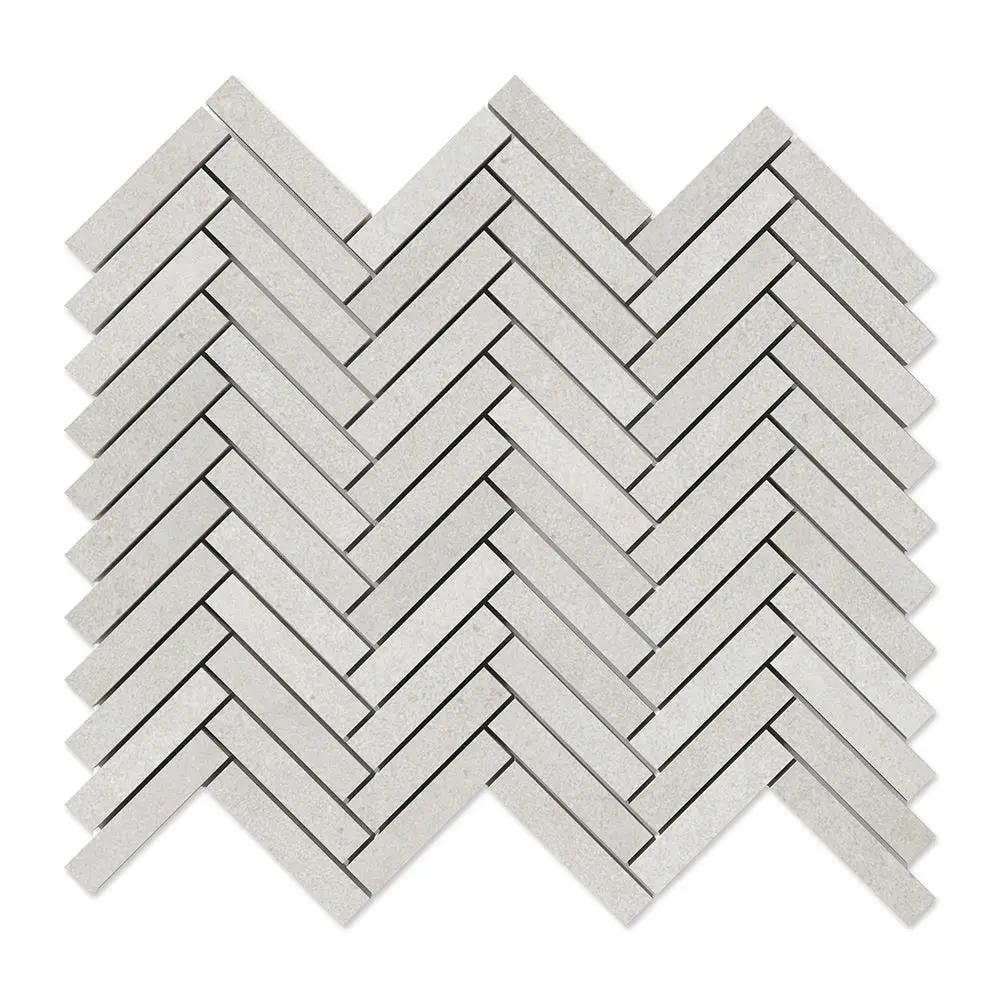 Smoke White Herringbone 5/8x3 Porcelain Mosaics 10 7/16x12 13/16