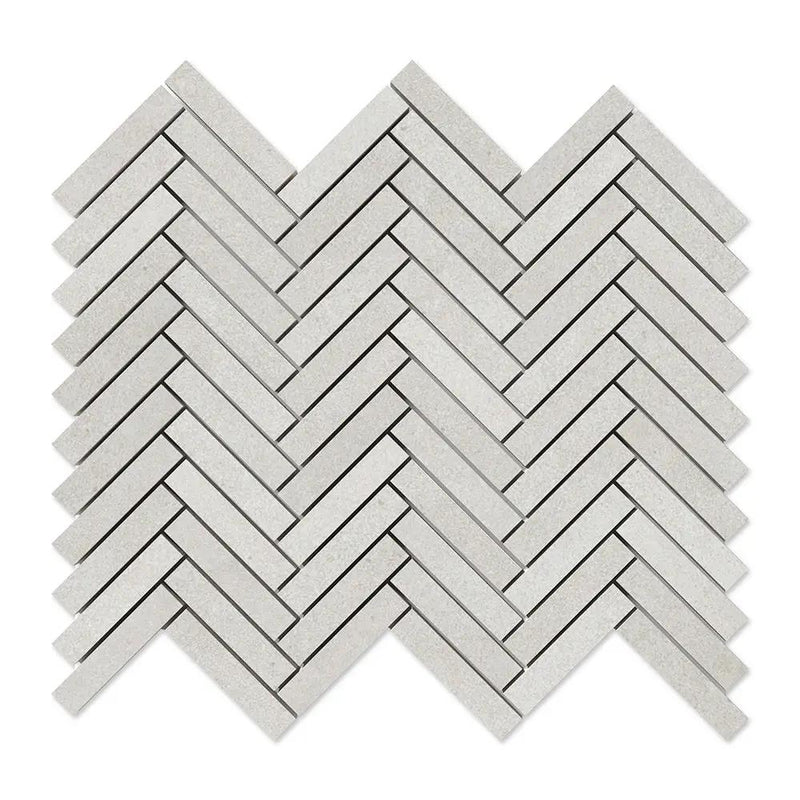 Smoke White Herringbone 5/8x3 Porcelain Mosaics 10 7/16x12 13/16