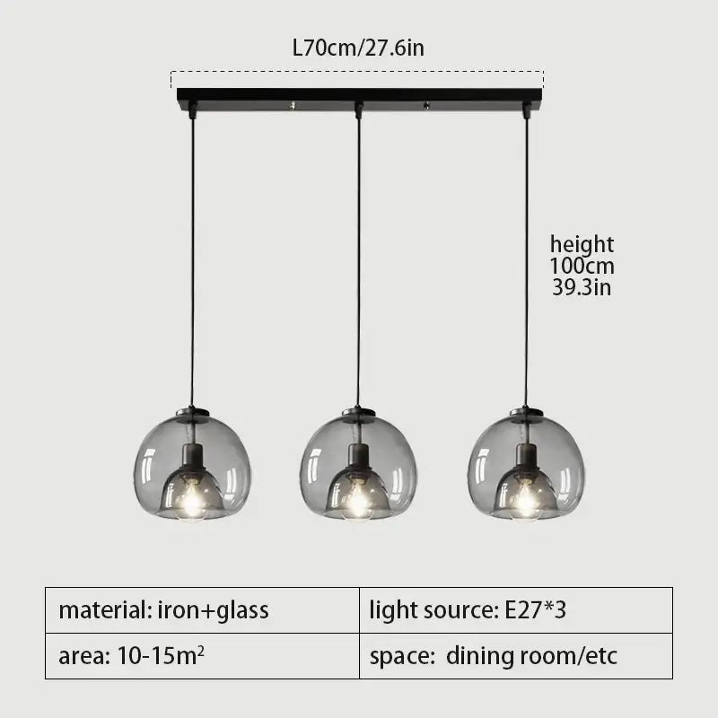 Smoked glass pendant lights trio for dining room dining table