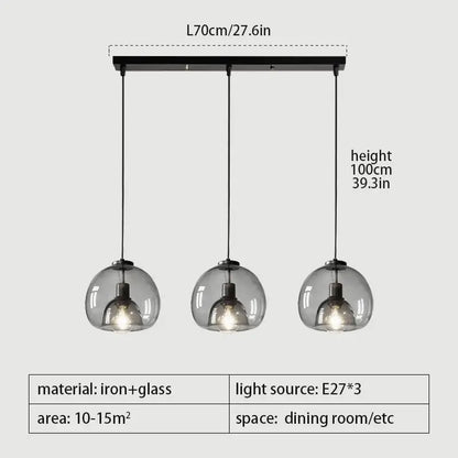 Smoked glass pendant lights trio for dining room dining table